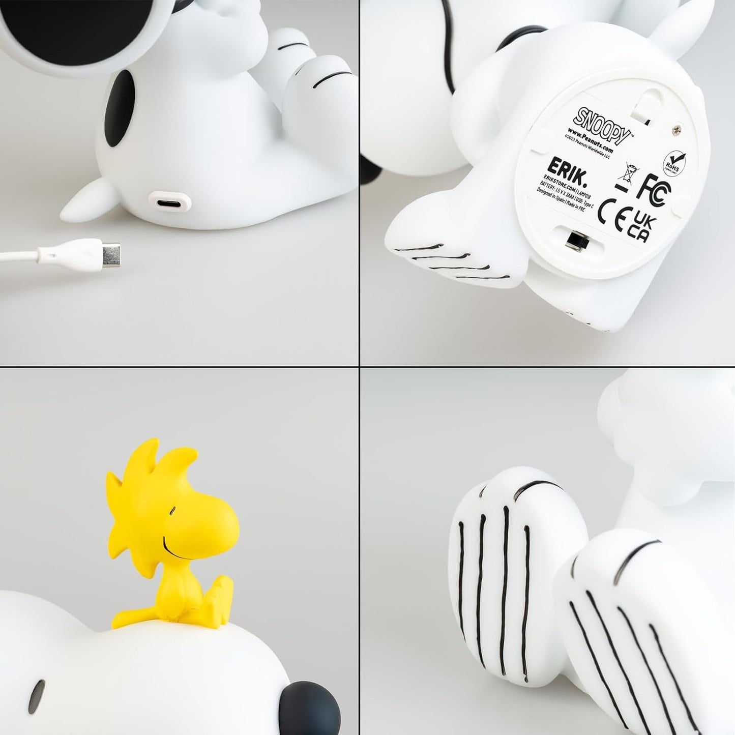 LAMPADA NOTTURNA SNOOPY CON CAVO USB O BATTERIE