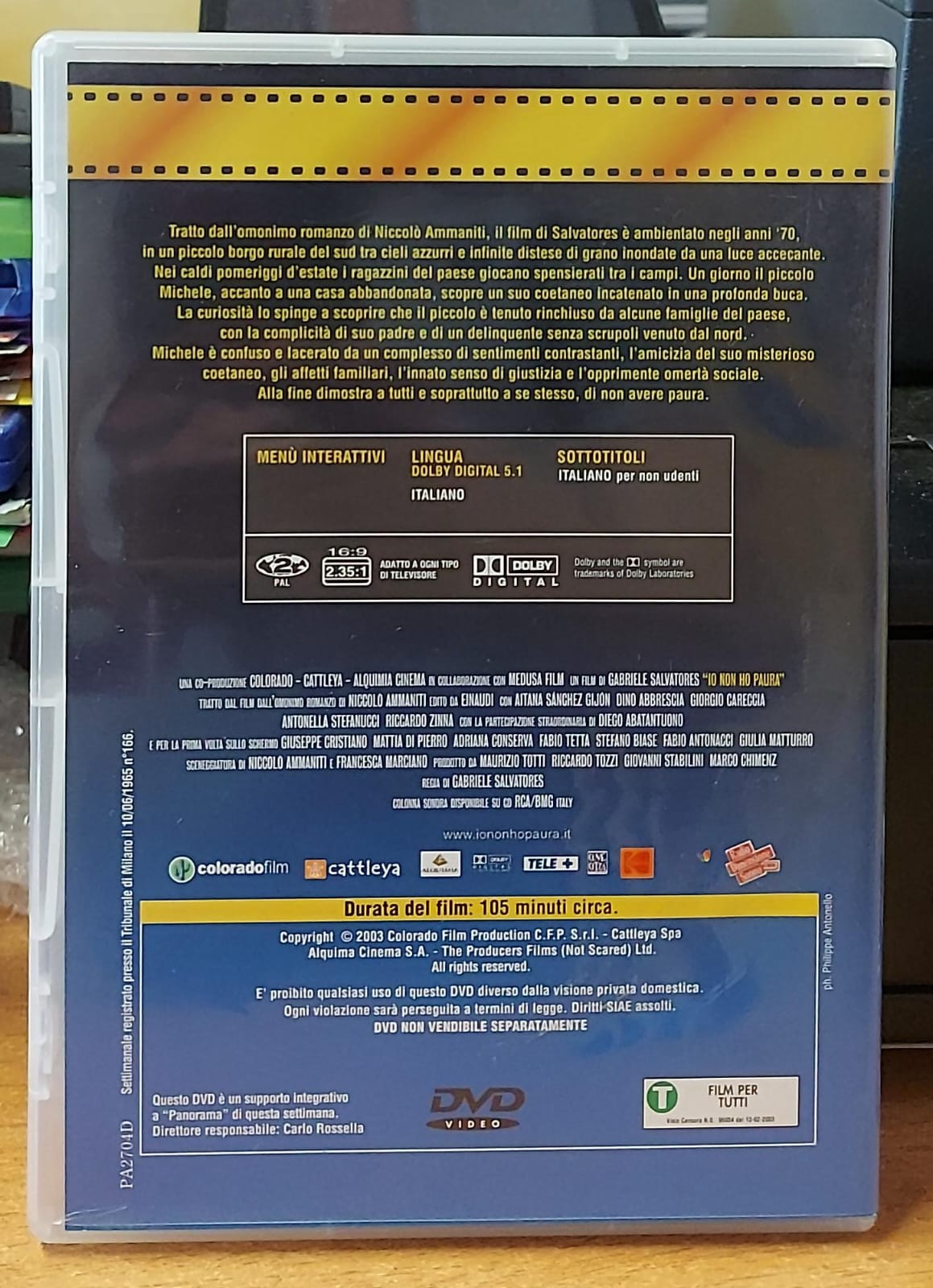 Io non ho paura DVD Panorama - copertina posteriore