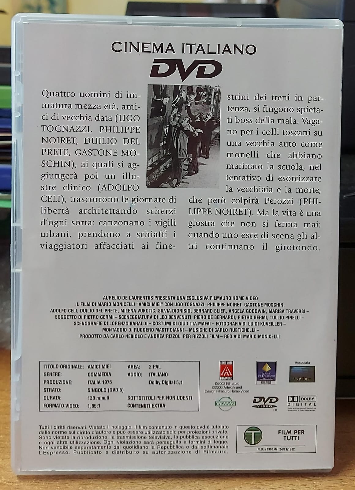 Amici miei DVD, retro della confezione con trama e dettagli tecnici