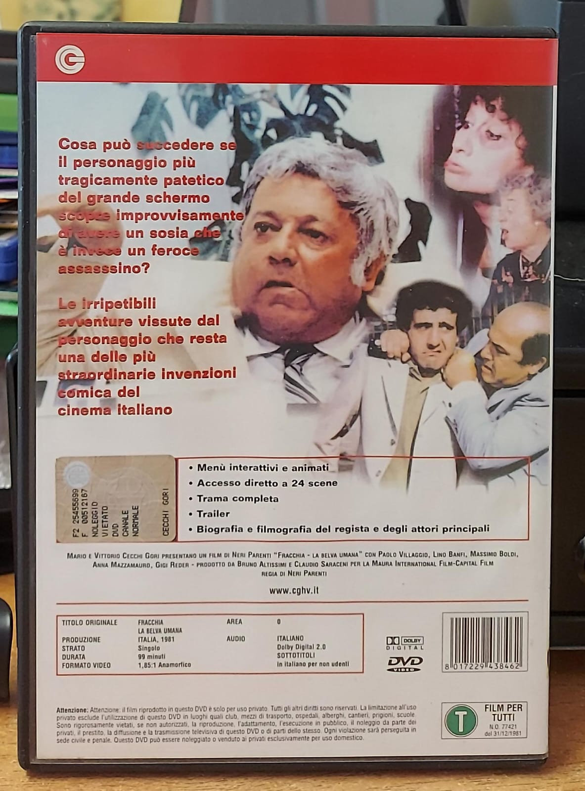 Copertina frontale del DVD Fracchia La belva umana con Paolo Villaggio