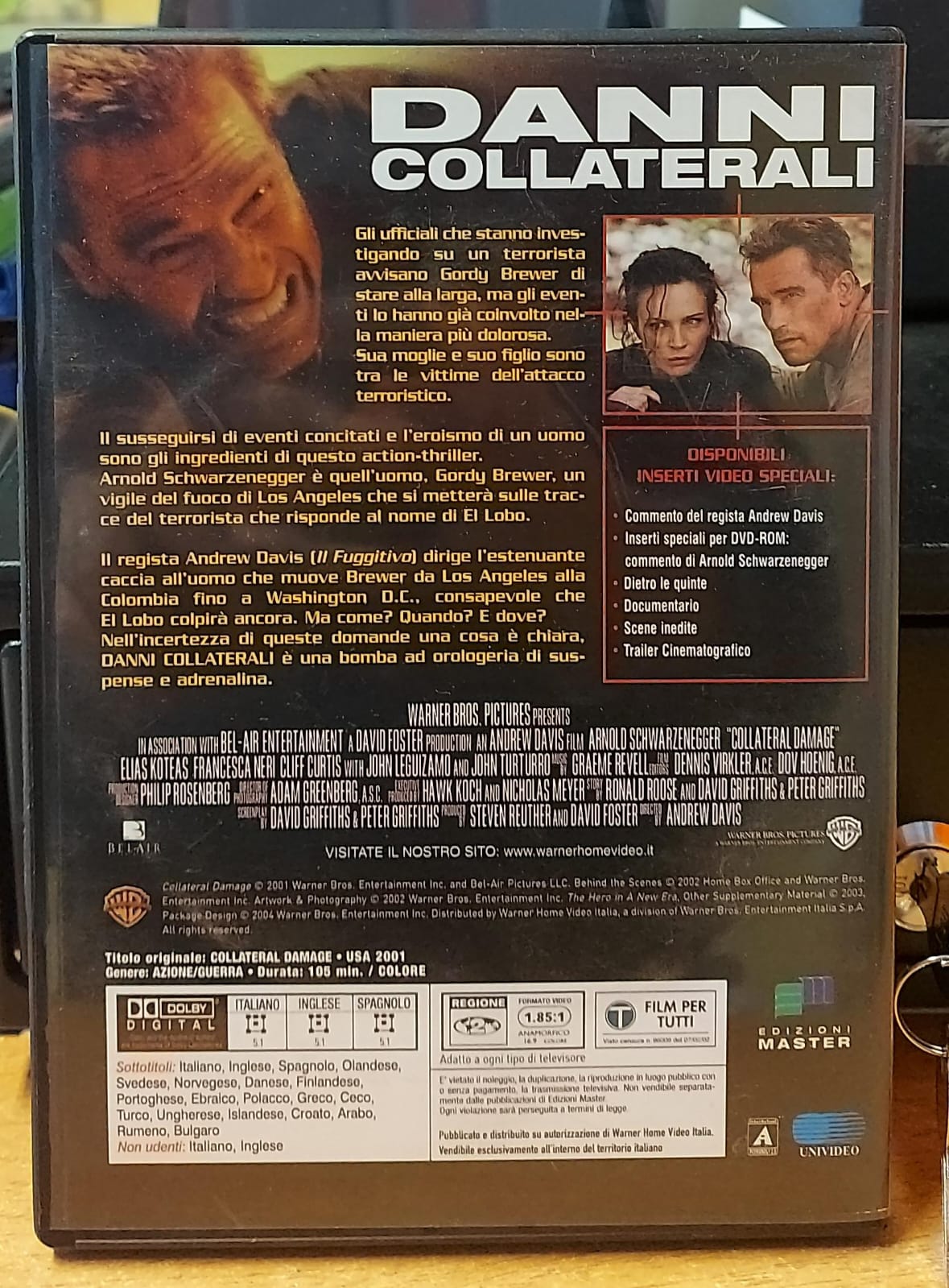 Danni collaterali DVD usato – retro copertina con trama e contenuti speciali