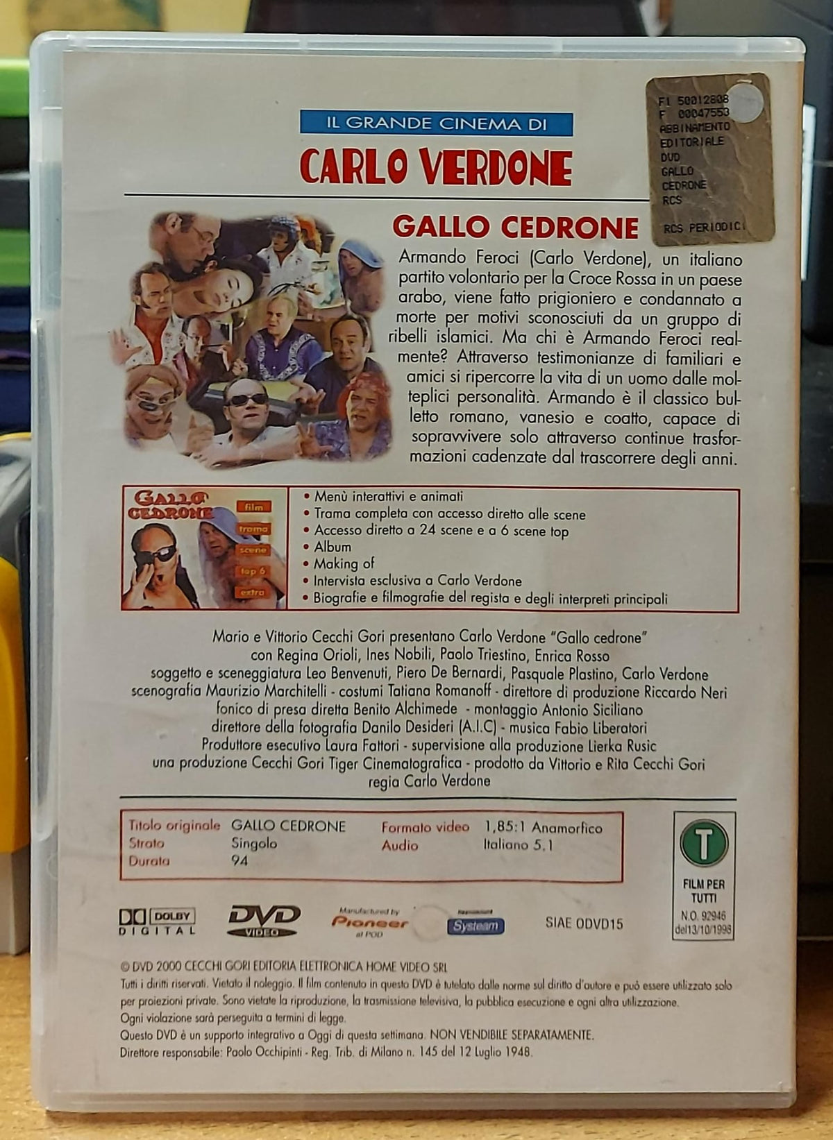 Retro copertina DVD Gallo Cedrone con trama, contenuti extra e caratteristiche tecniche
