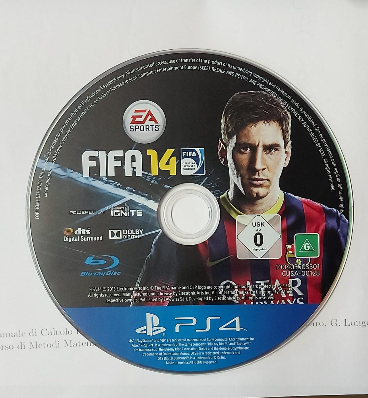 FIFA 14 PS4 usato - solo disco senza custodia con Lionel Messi