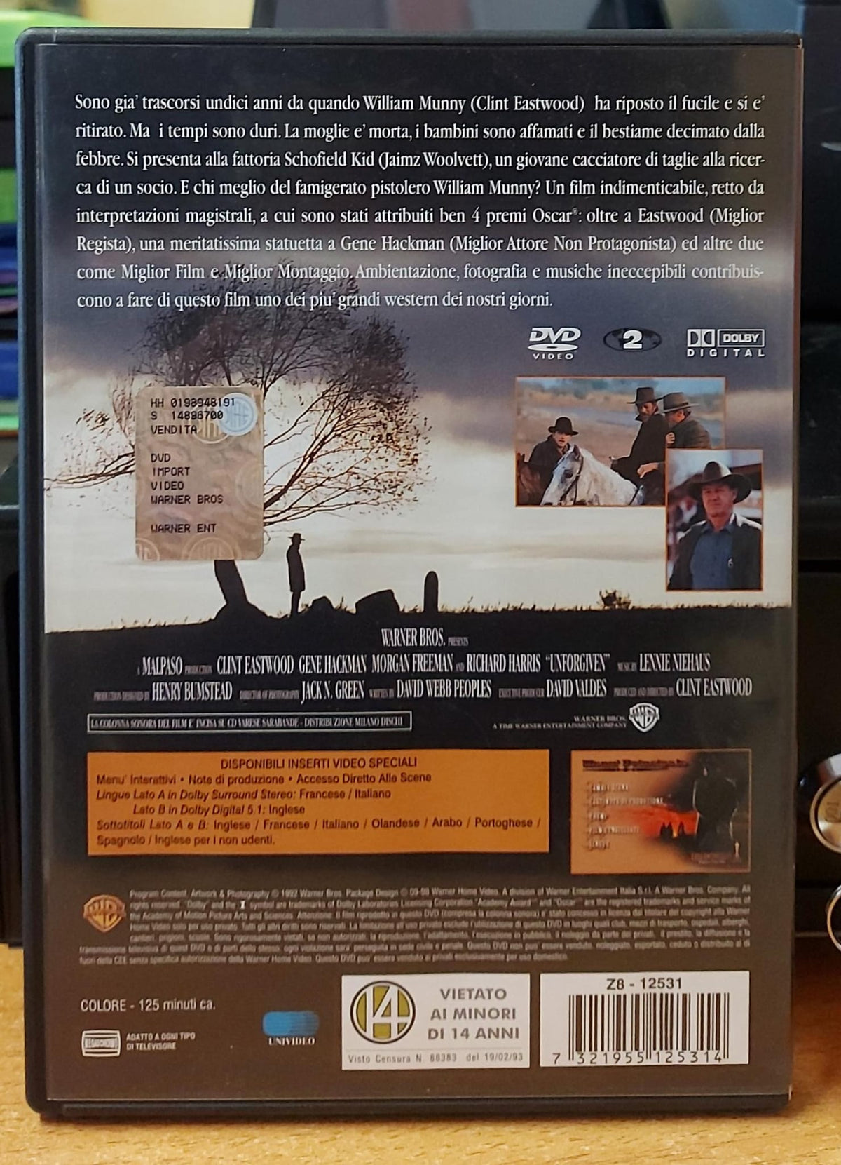 Gli Spietati DVD - retro con trama, dettagli tecnici e barcode