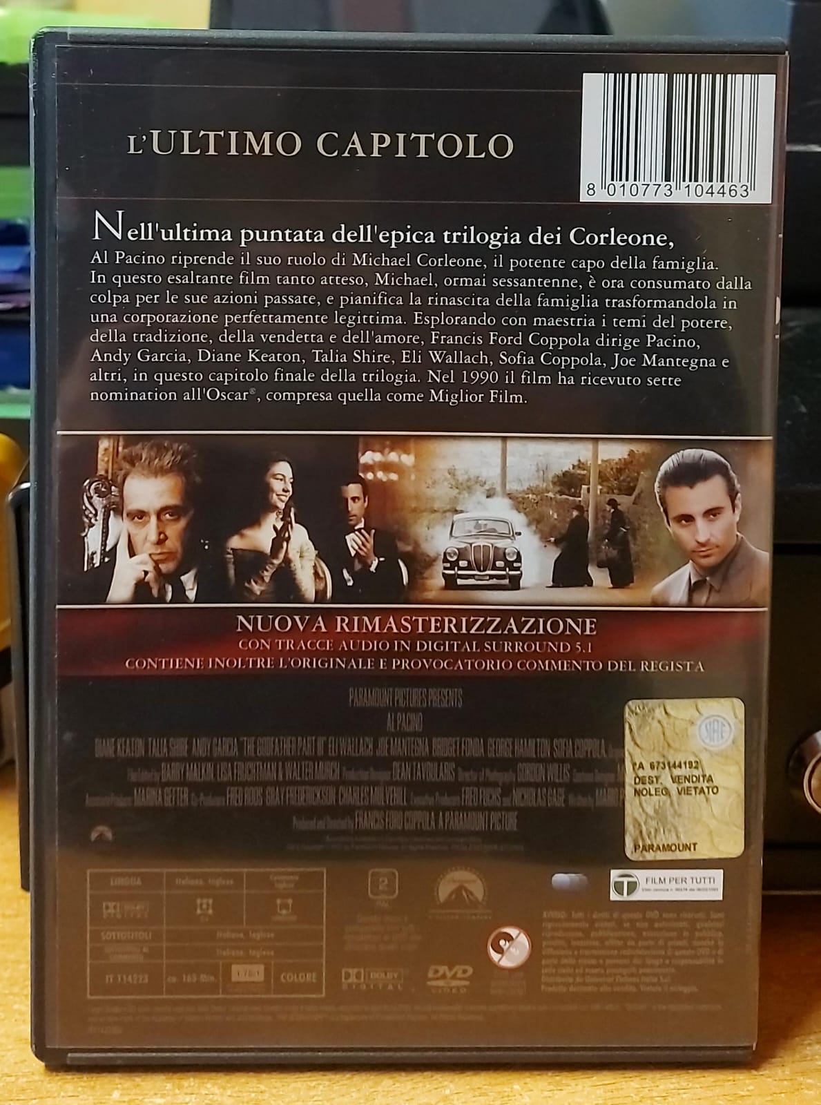 Il Padrino – Parte III – DVD Rimasterizzato con Al Pacino Usato