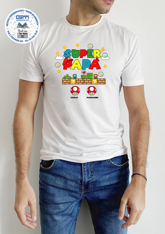 T-SHIRT SUPERPAPA SUPERMARIO BIANCA