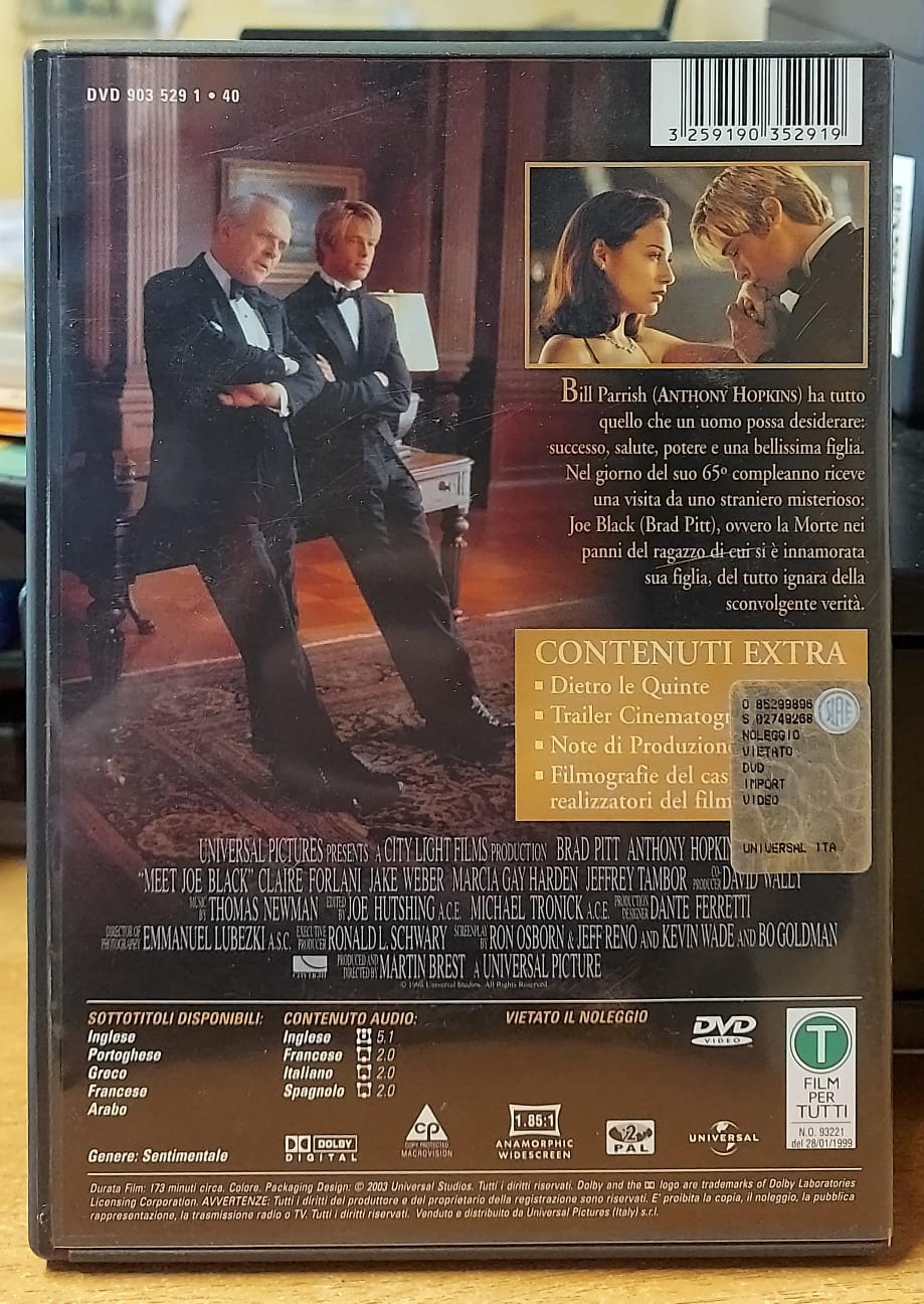 Vi Presento Joe Black DVD - Film Brad Pitt Anthony Hopkins