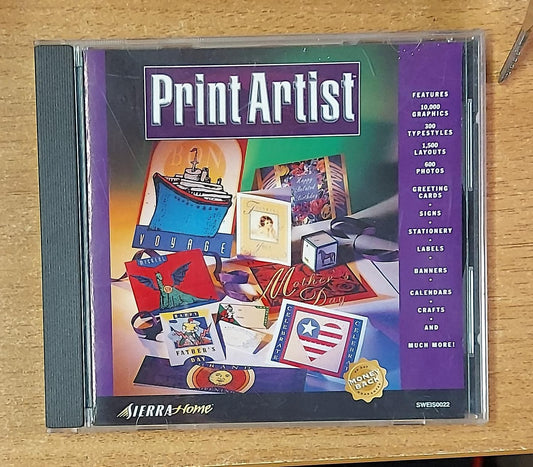 Sierra Print Artist 4.0 PC - Software Grafica Desktop Publishing Vintage