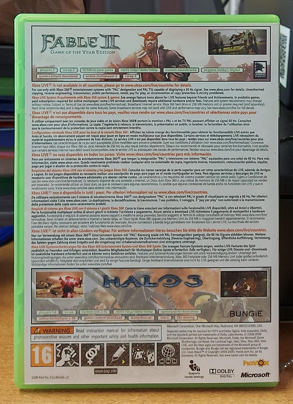 Fable 2 + Halo 3 - Bundle 2 Giochi Xbox 360 Usati