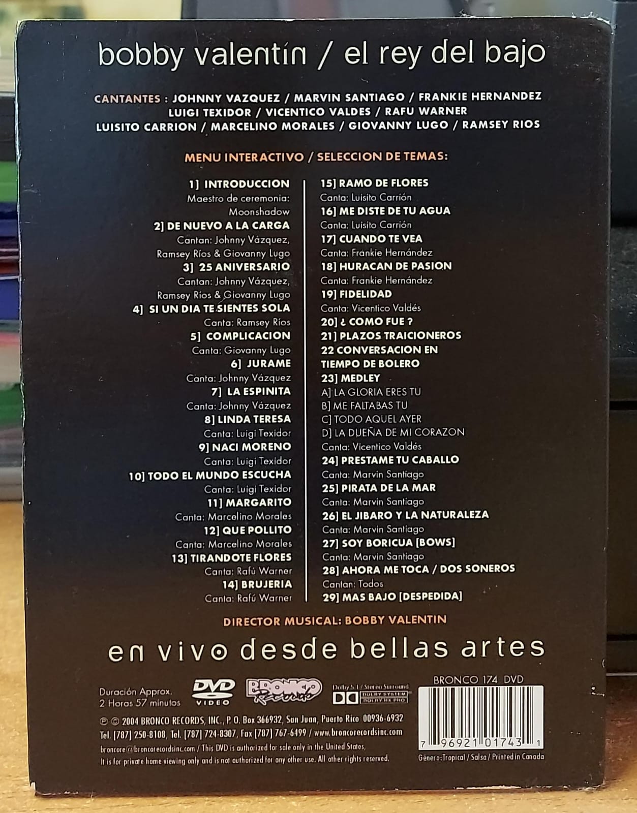 Bobby Valentín – El Rey del Bajo: En Vivo desde Bellas Artes DVD Bronco Records
