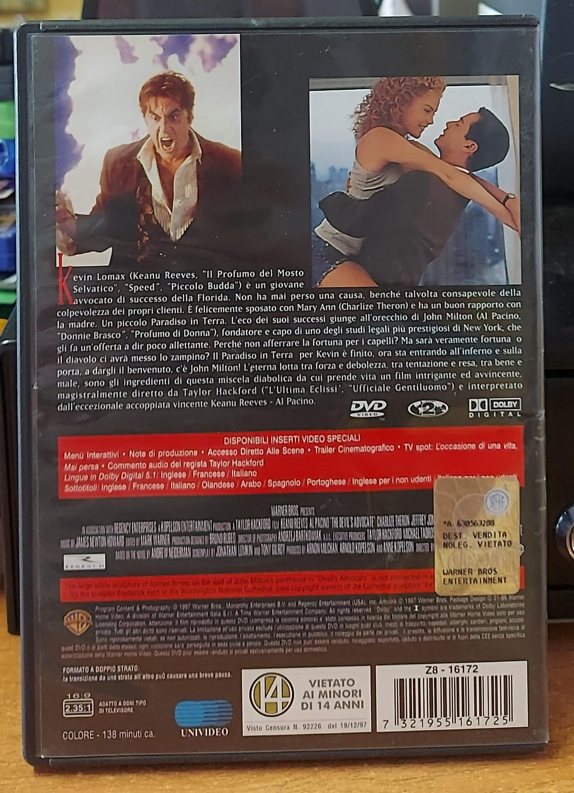 L'Avvocato del Diavolo DVD – Retro con specifiche tecniche