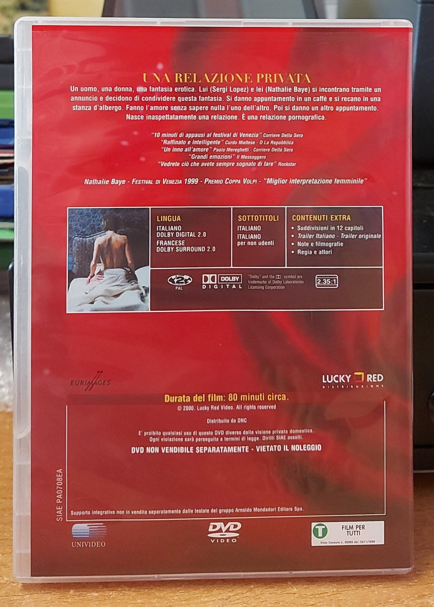 Una Relazione Privata – Copertina posteriore DVD