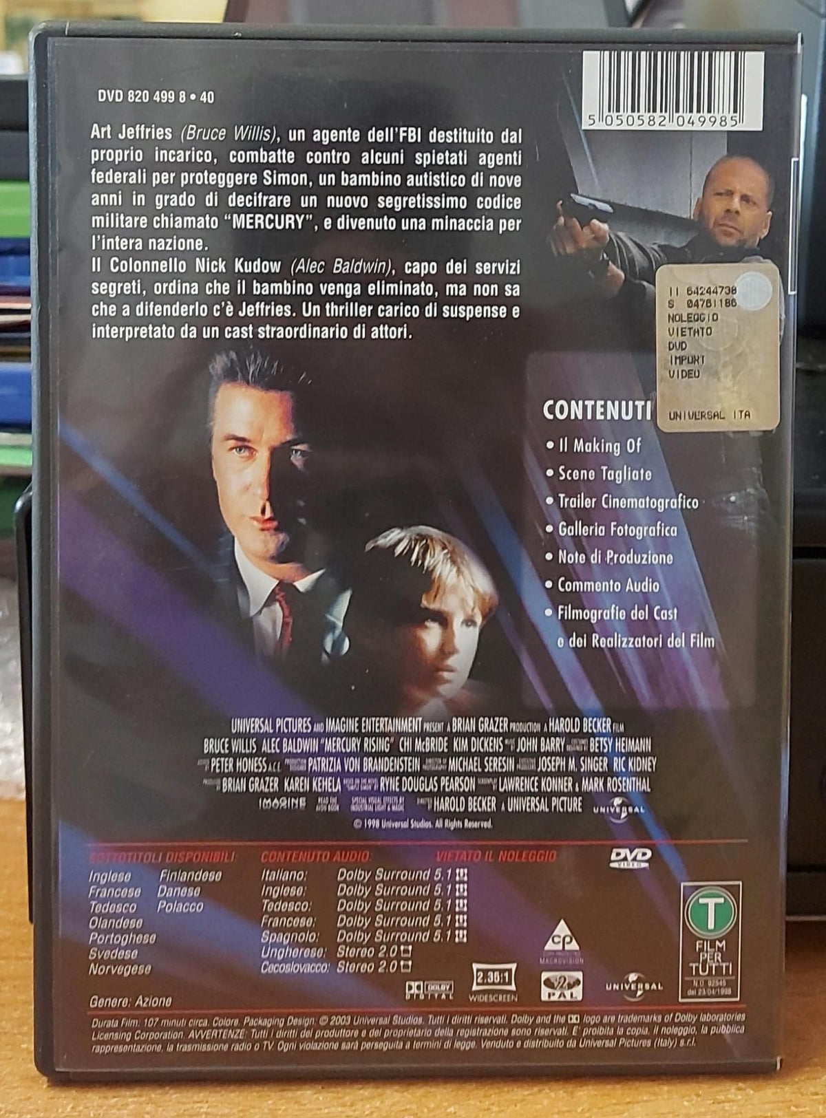 Codice Mercury – Copertina posteriore DVD