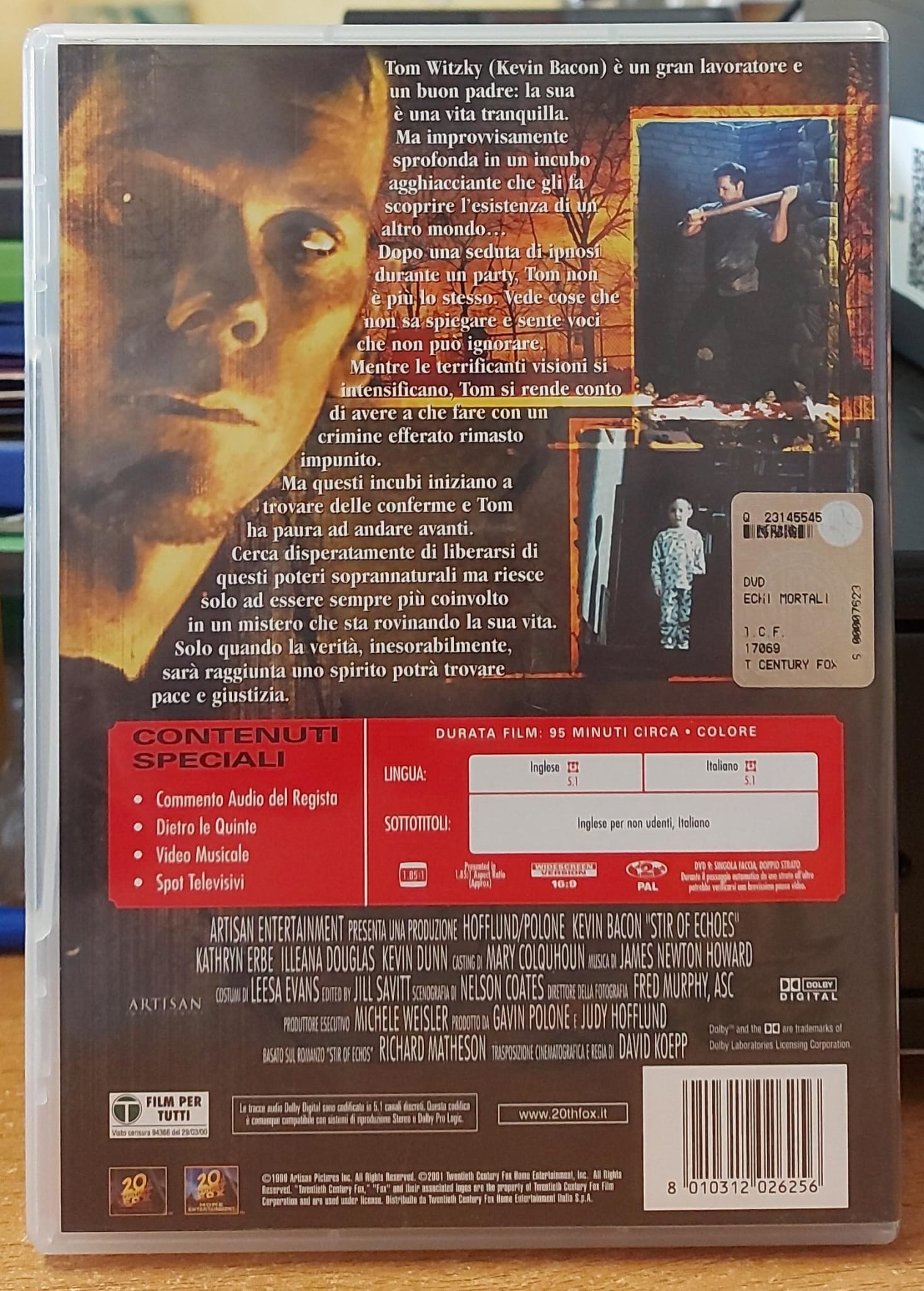 Echi Mortali DVD – Cover frontale con Kevin Bacon