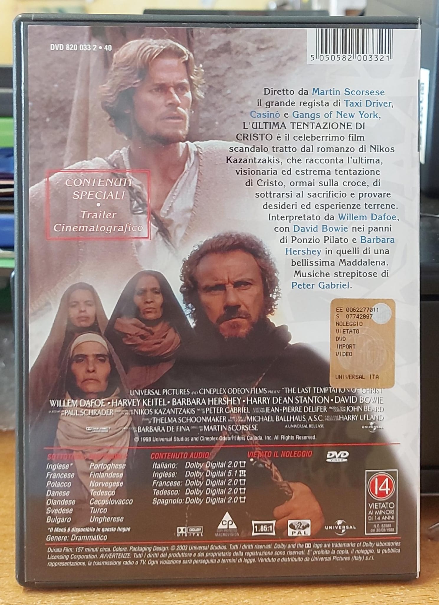 L’Ultima Tentazione di Cristo DVD – Cover posteriore con trama e dettagli