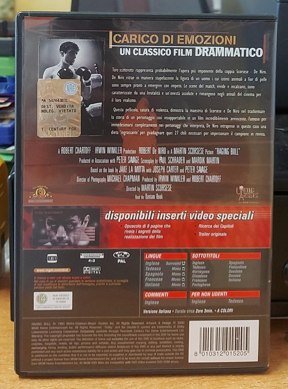 Toro Scatenato DVD – Cover posteriore con trama e dettagli tecnici
