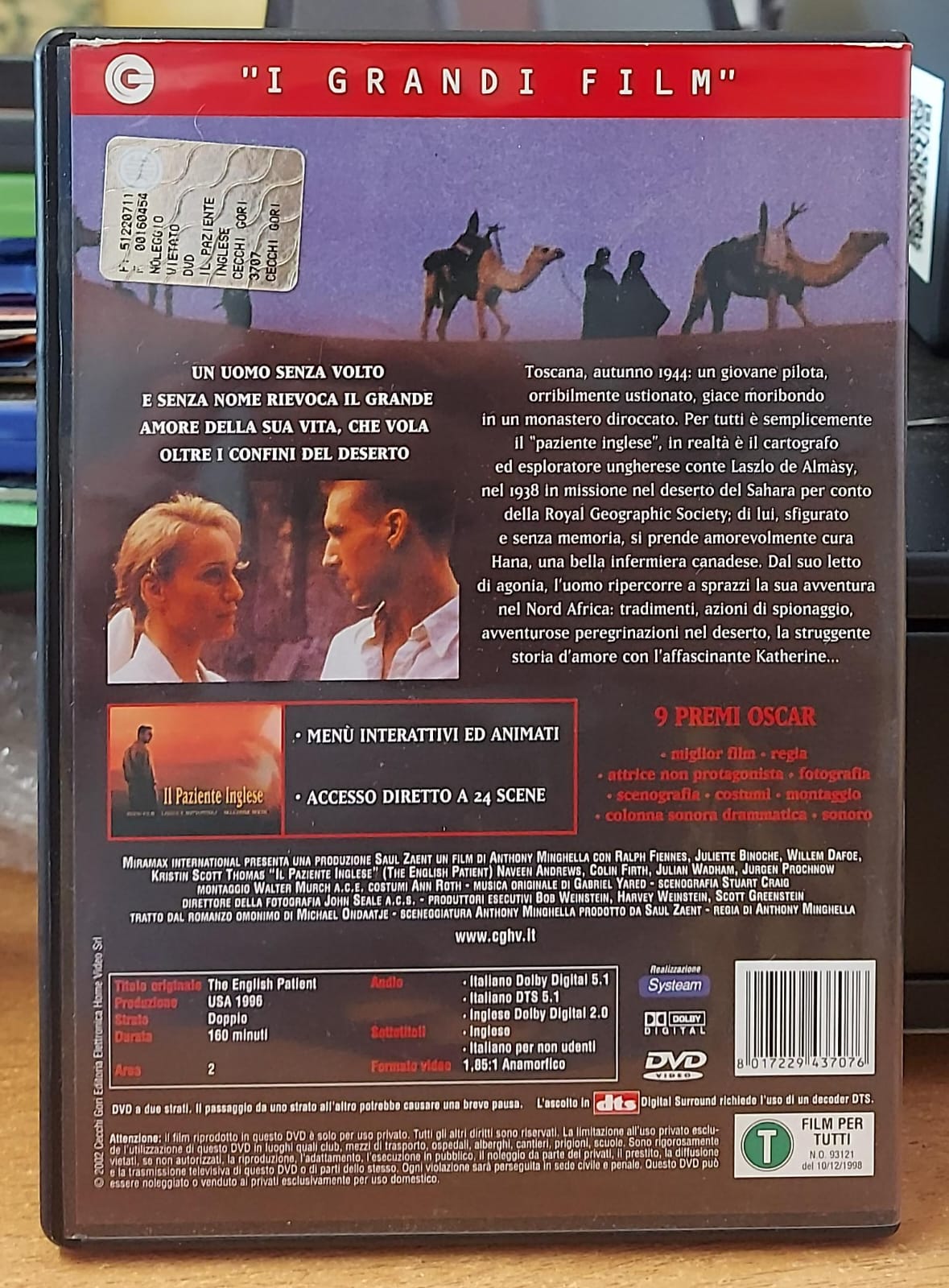 Il paziente inglese DVD - copertina posteriore