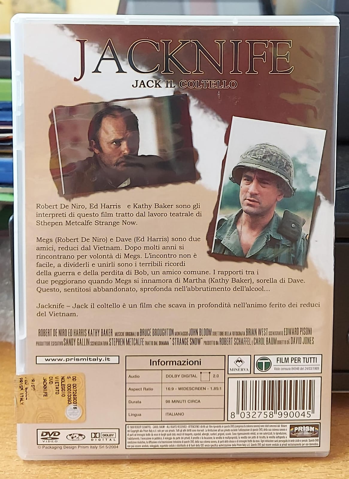 Jacknife DVD, retro della confezione con trama e dettagli tecnici
