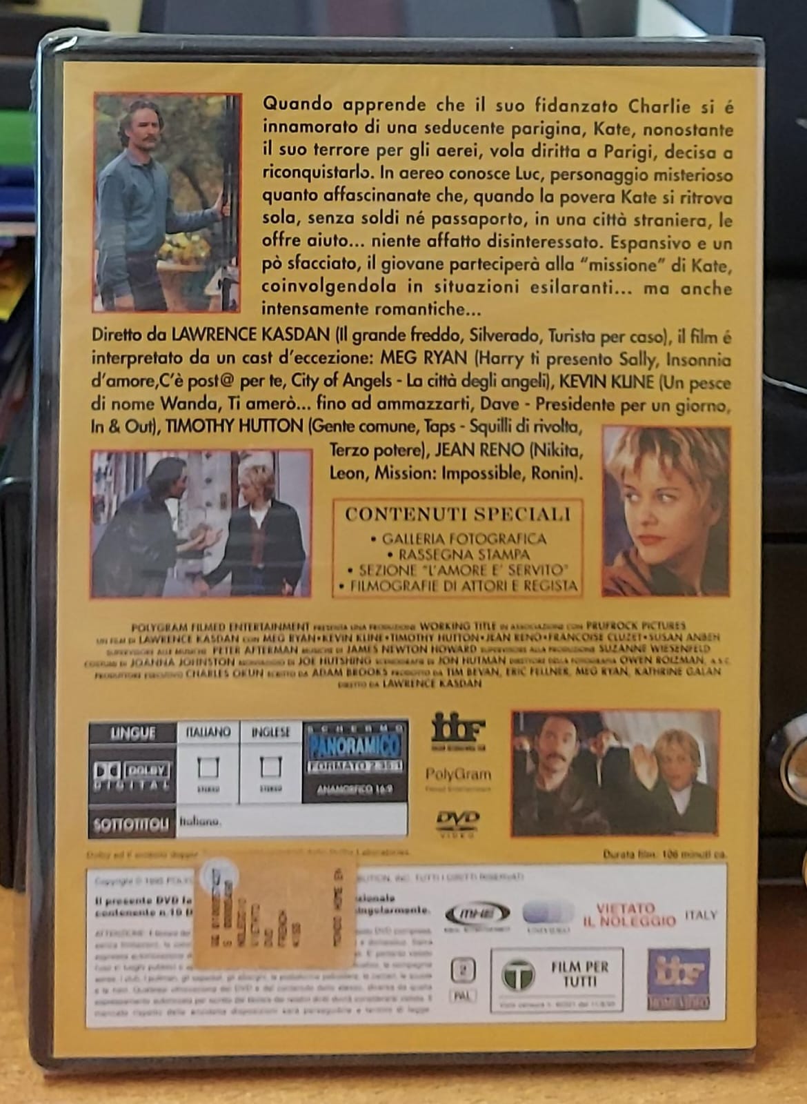 Copertina frontale del DVD French Kiss con Meg Ryan e Kevin Kline