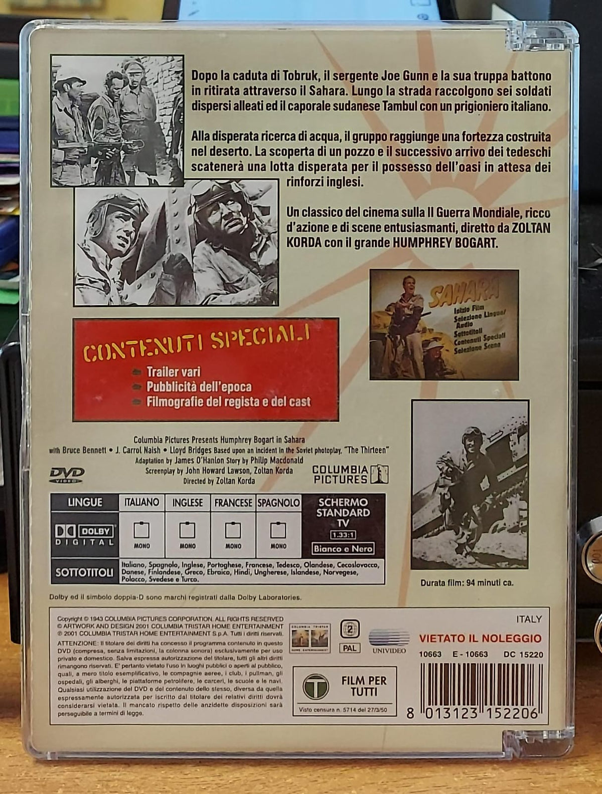 Retro del DVD Sahara Columbia Classics con trama, caratteristiche ed EAN
