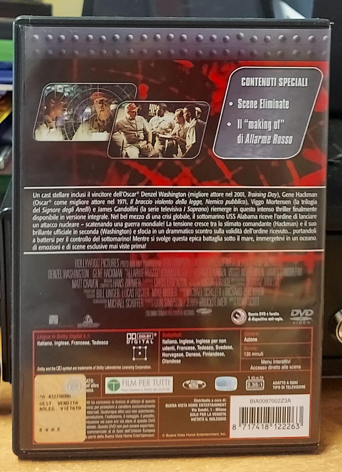 Copertina frontale DVD Allarme rosso Edizione integrale con Denzel Washington e Gene Hackman