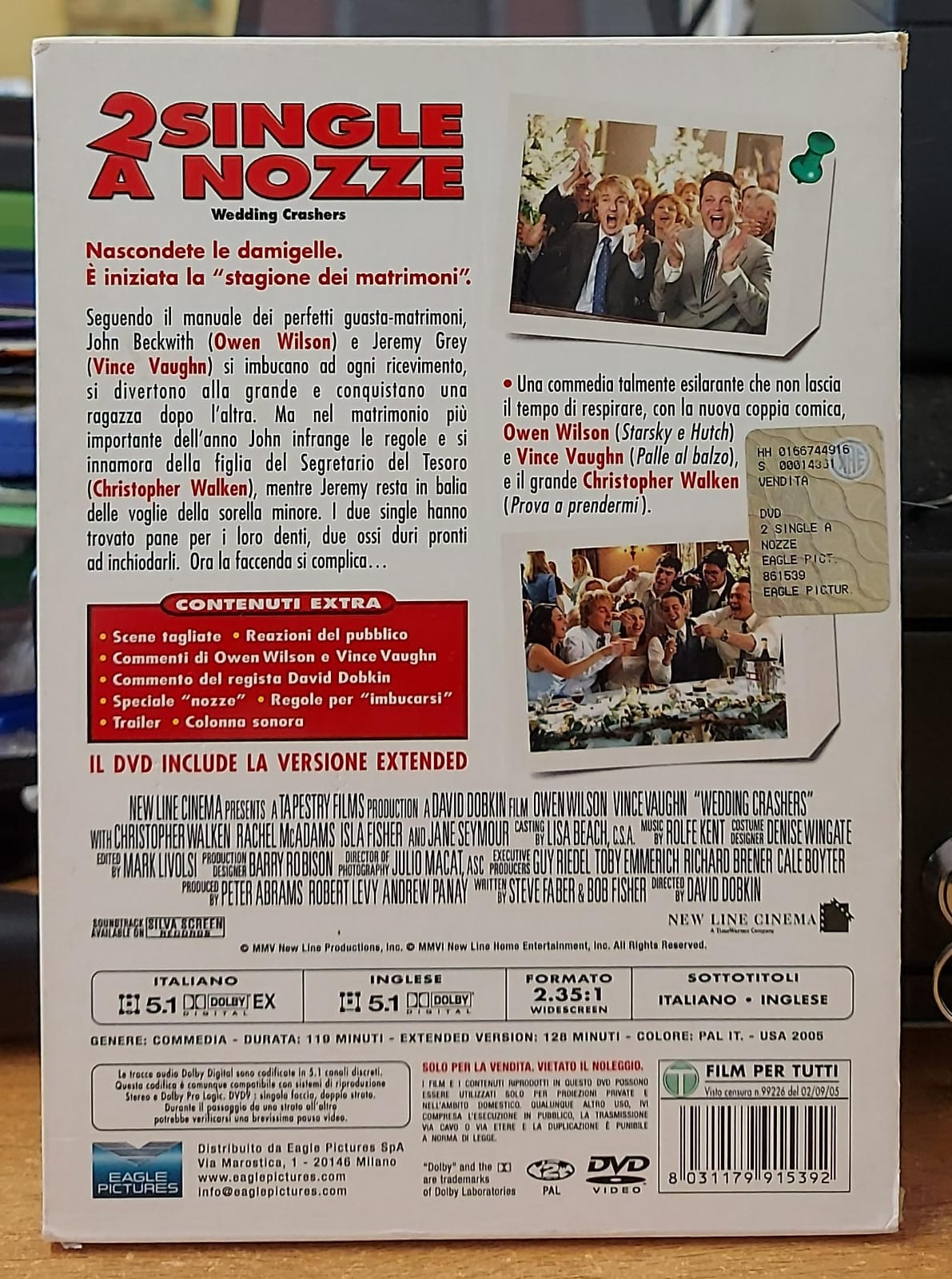 Retro della confezione DVD 2 Single a Nozze, con trama e dettagli tecnici