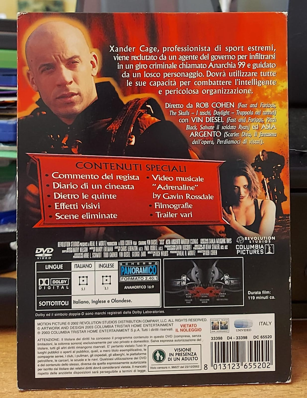 Retro della confezione DVD xXx con trama, extra e dettagli tecnici