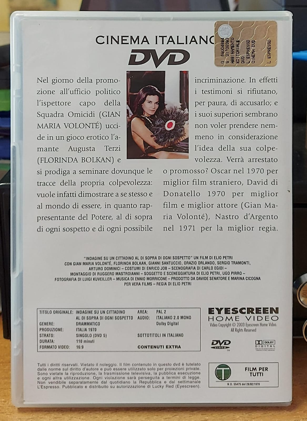 Copertina fronte Indagine su un cittadino al di sopra di ogni sospetto DVD