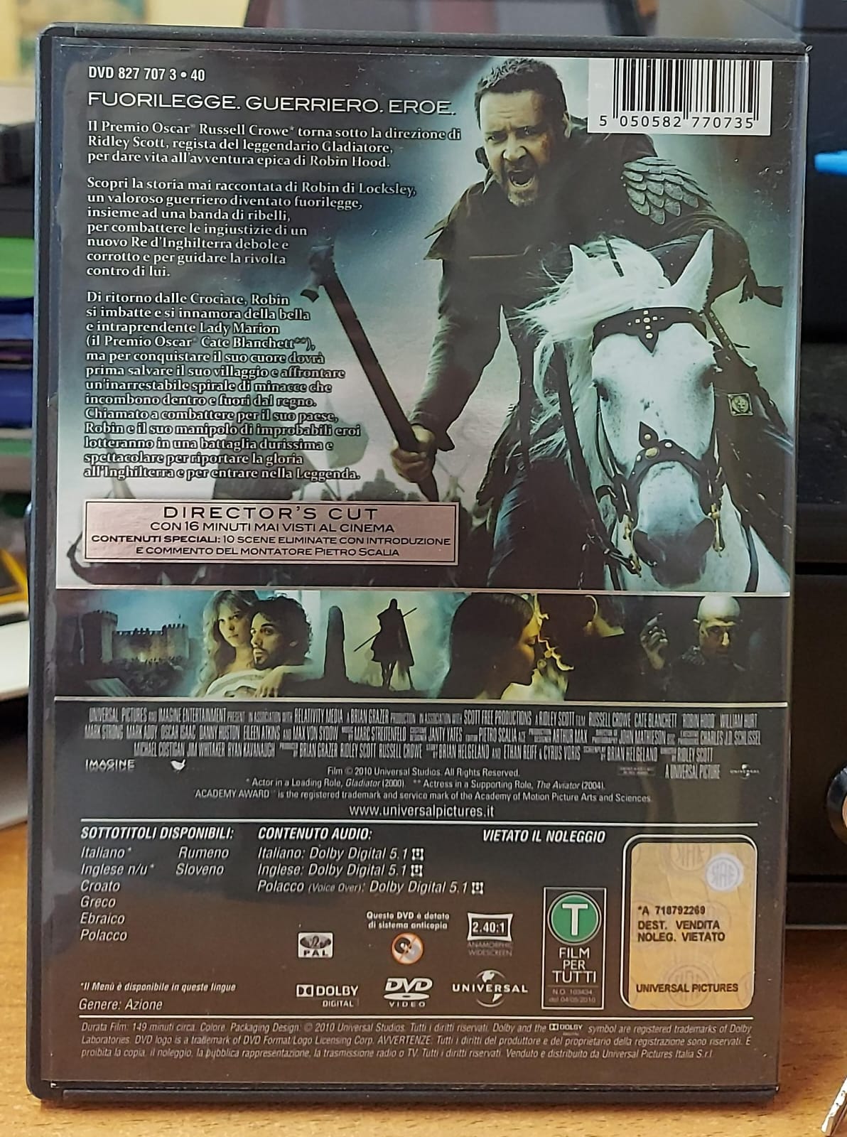 Copertina fronte Robin Hood Director's Cut DVD con Russell Crowe