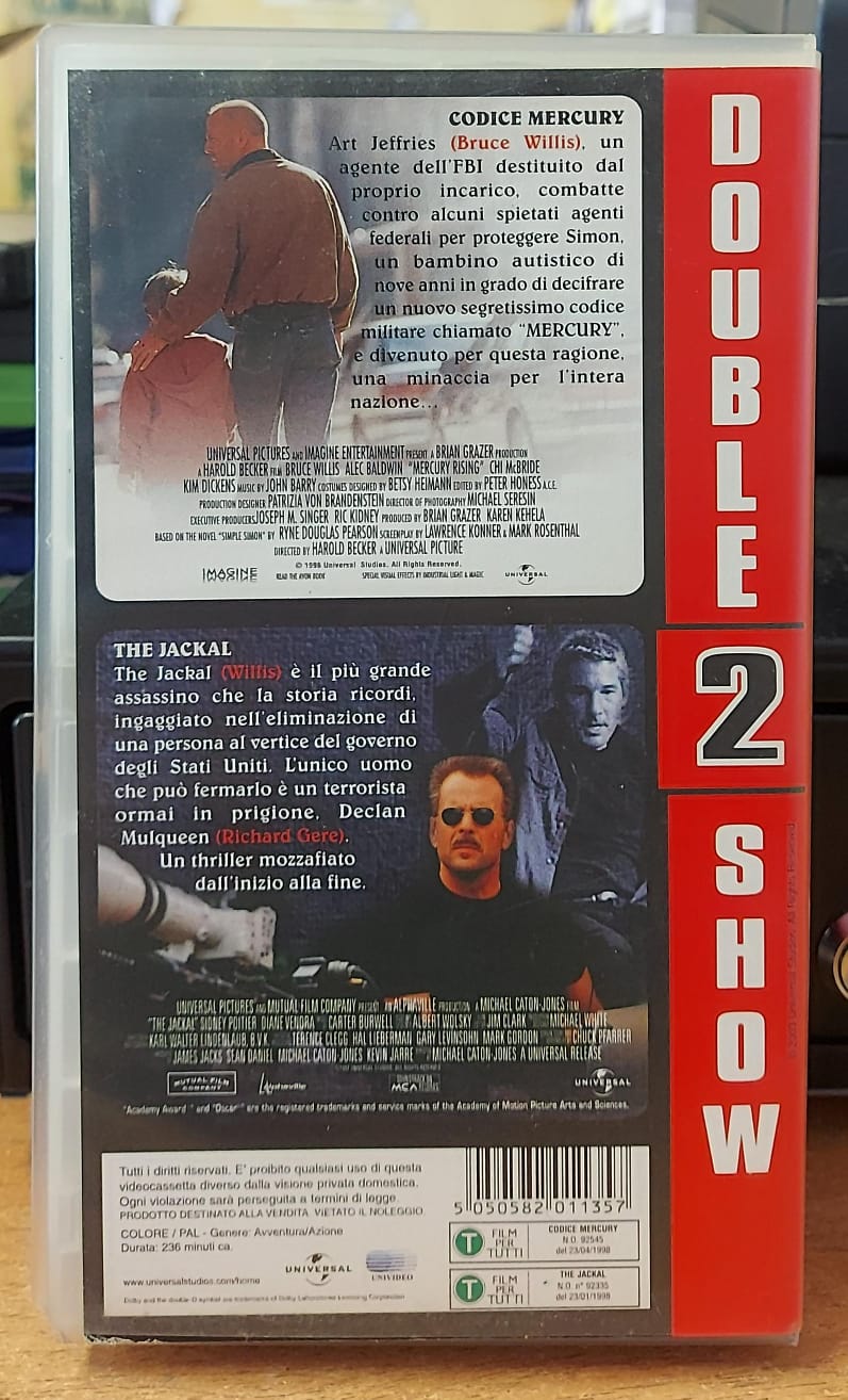 Codice Mercury e The Jackal VHS – retro con trame e barcode 5050582011357