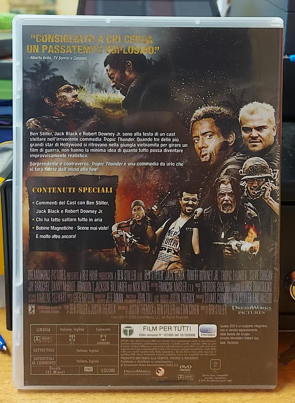 Tropic Thunder DVD usato – retro della copertina con trama e dettagli tecnici
