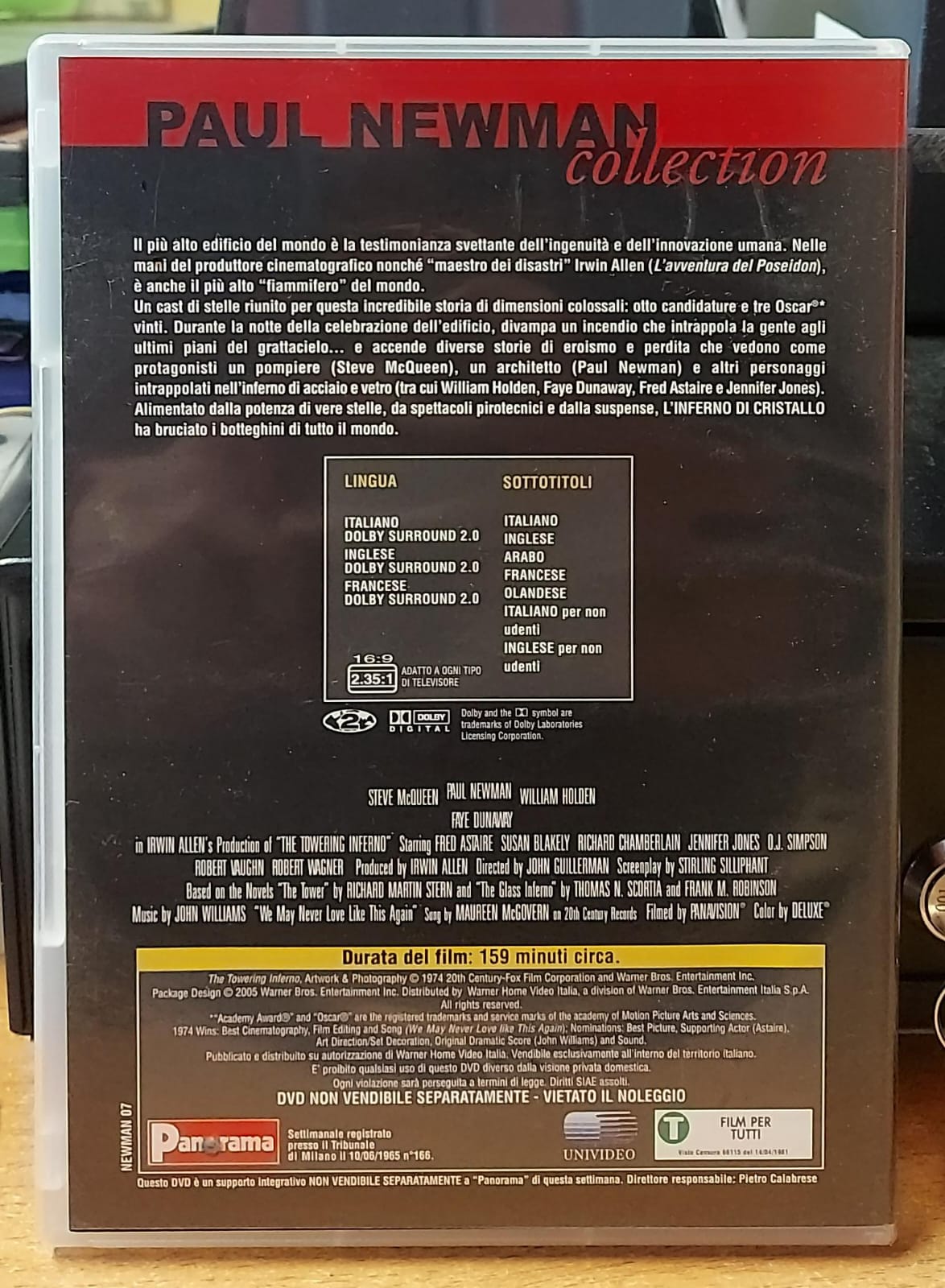 L’inferno di cristallo DVD usato – retro copertina con trama e dettagli tecnici