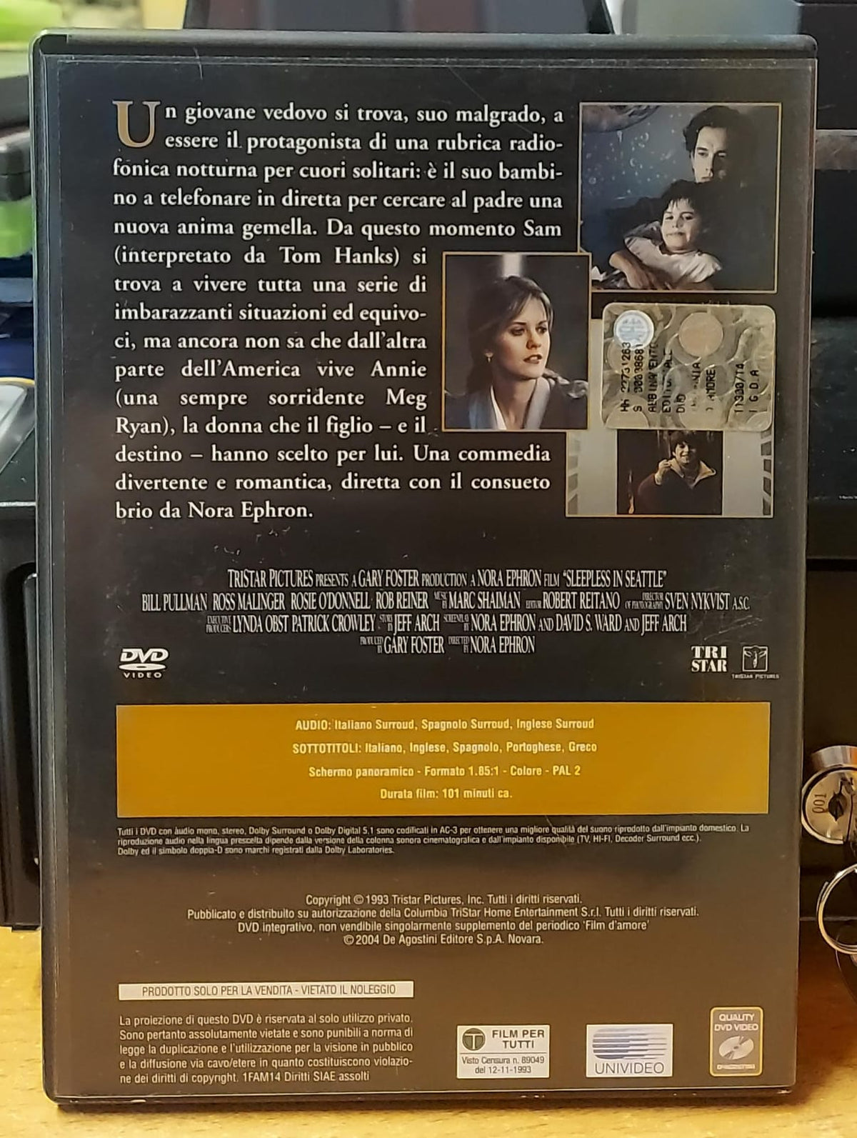 Insonnia d’amore DVD usato – retro copertina con trama e dettagli tecnici
