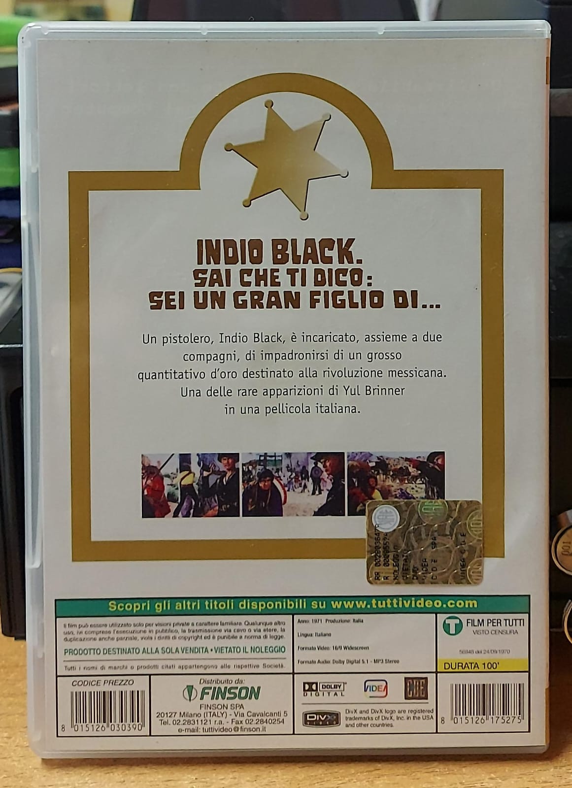 Indio Black DivX usato – retro copertina con trama, dati tecnici e codici a barre