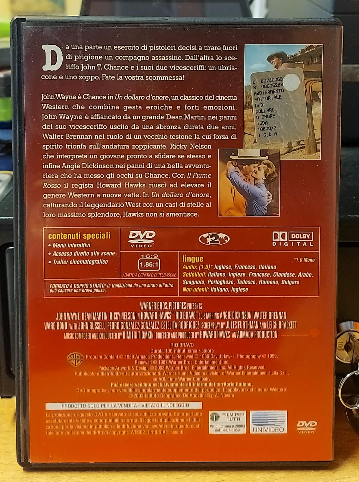 Un dollaro d’onore DVD usato – retro copertina con trama, lingue e contenuti speciali