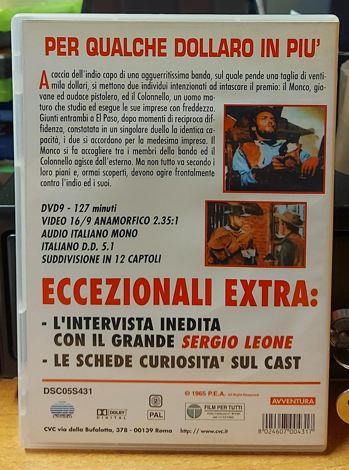 Retro copertina DVD Per qualche dollaro in più edizione CVC con trama, extra e codice a barre