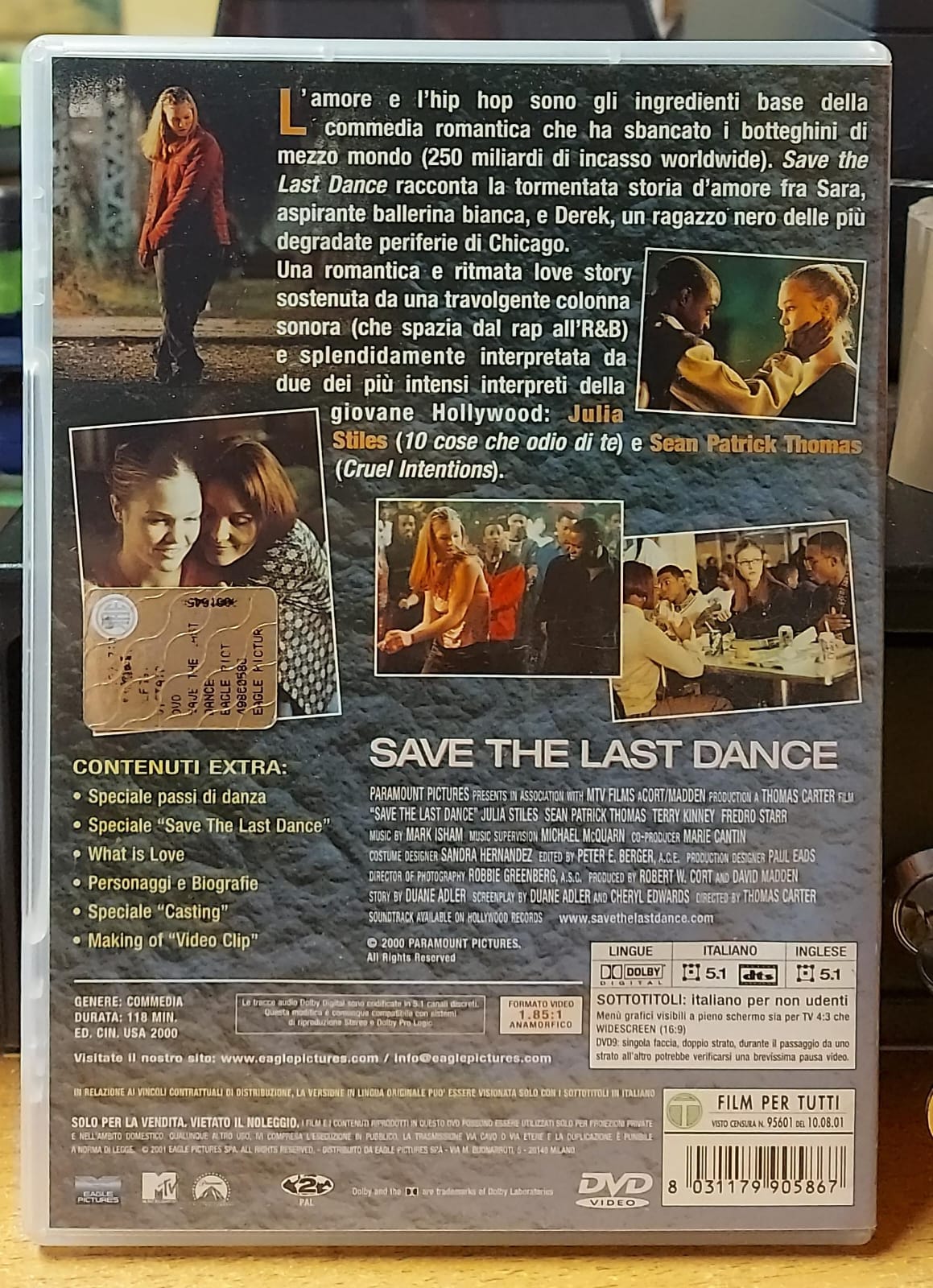 Retro copertina DVD Save the Last Dance con trama, contenuti extra e codice a barre