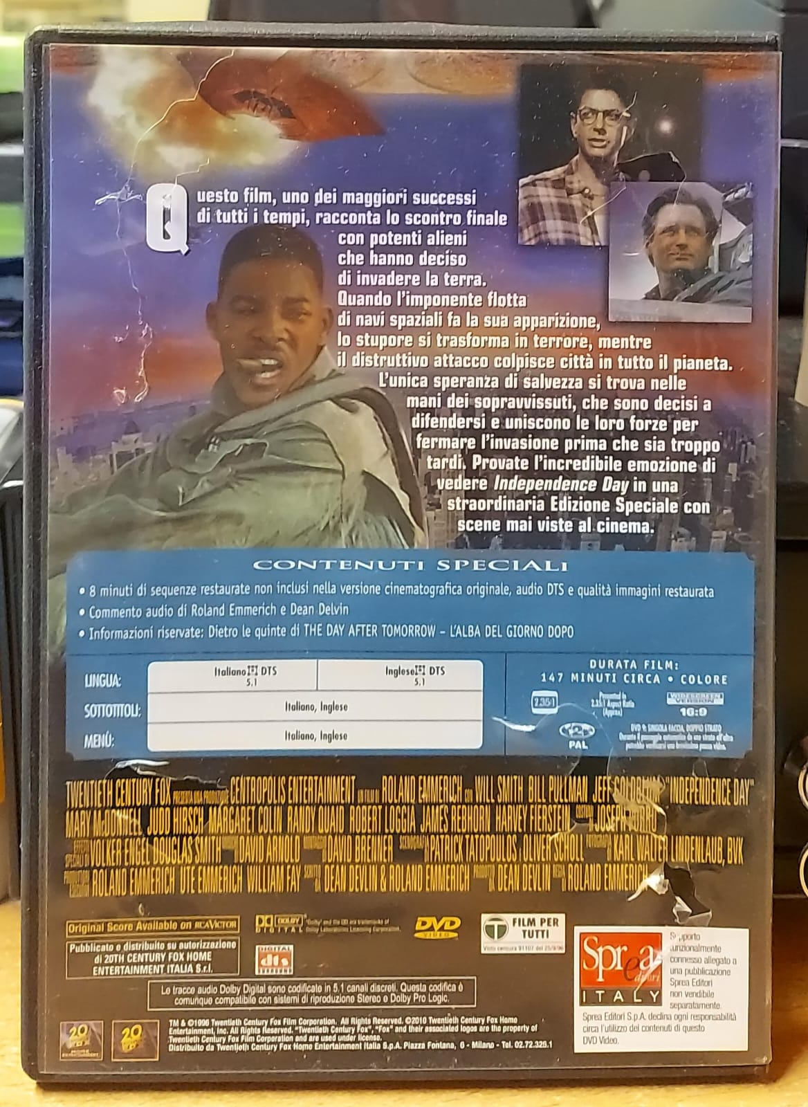 Retro copertina DVD Independence Day con trama, contenuti speciali e caratteristiche tecniche