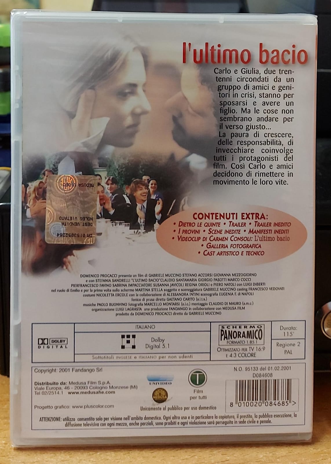 L'ultimo bacio DVD – retro copertina e contenuti extra