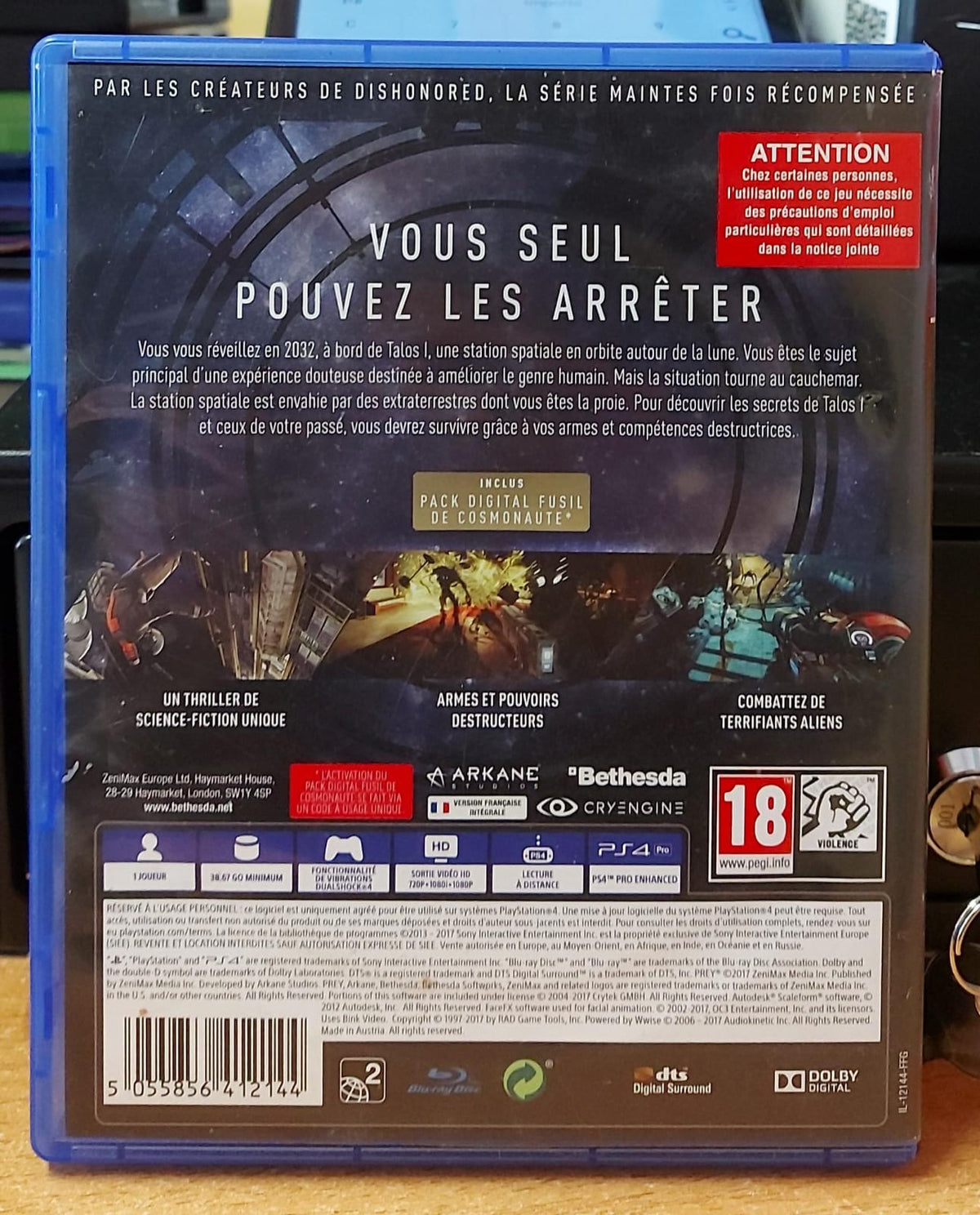 Prey PS4 usato - retro della confezione edizione francese integrale