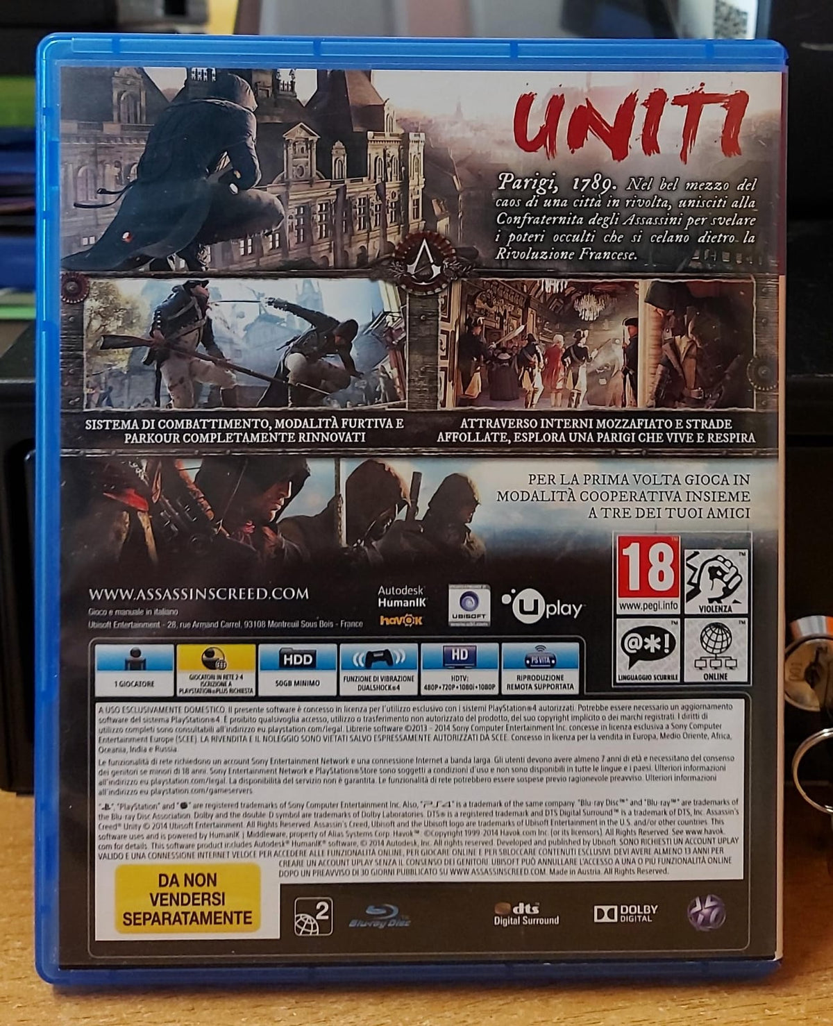 Assassin's Creed Unity PS4 usato - retro della confezione italiana da bundle