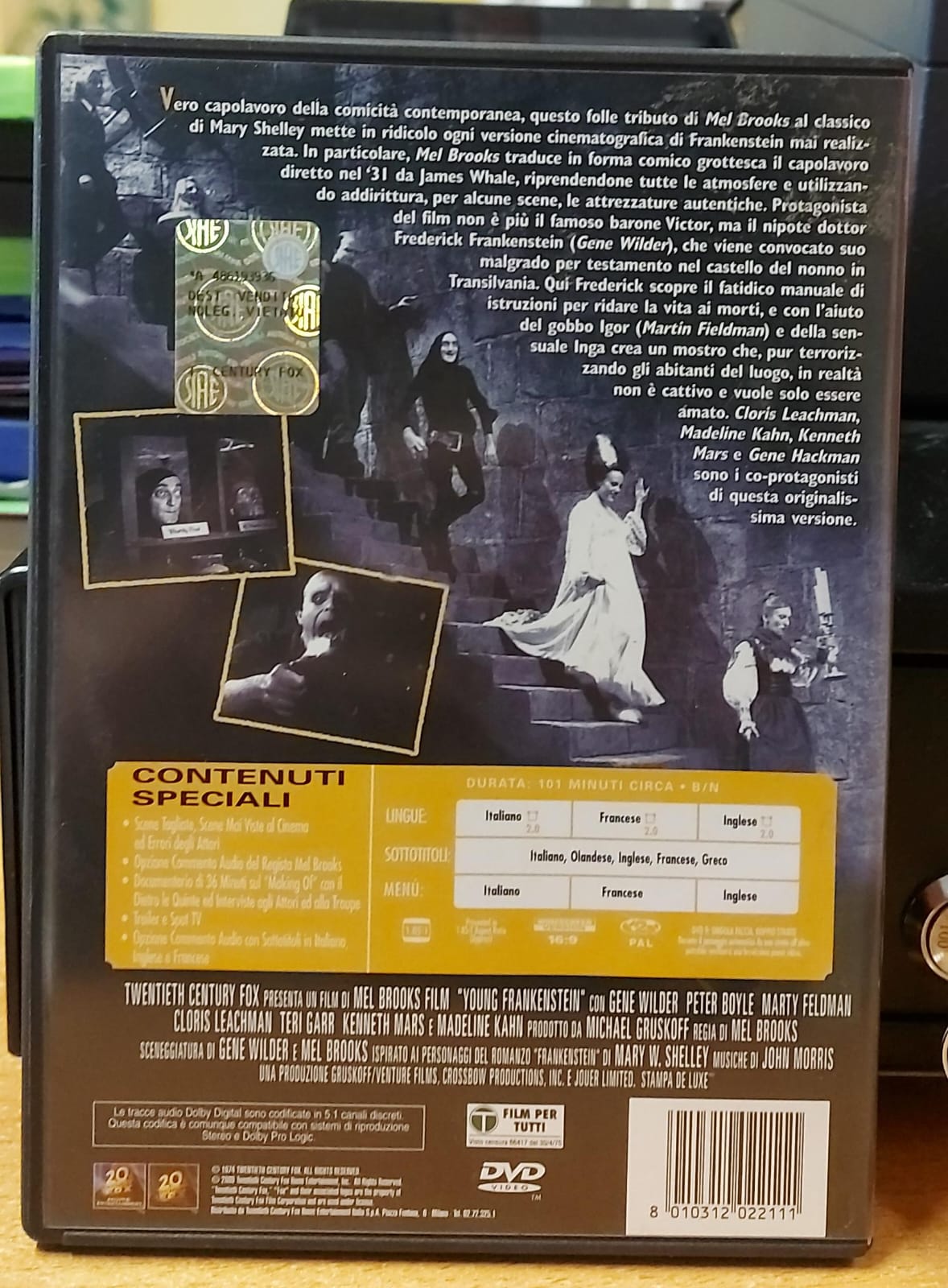 Frankenstein Junior DVD - retro con dettagli tecnici e barcode