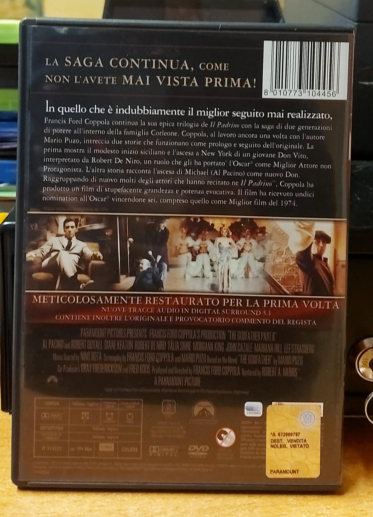 Il padrino Parte II DVD - retro con dettagli dell'edizione e barcode